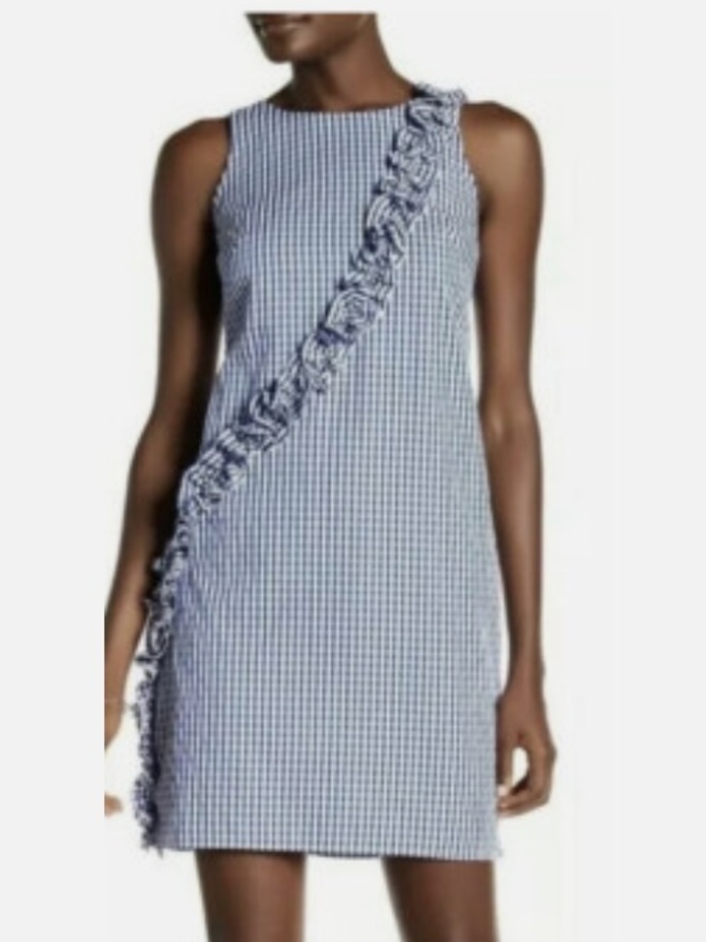Blue & White Gingham Dress with Ruffle accents
